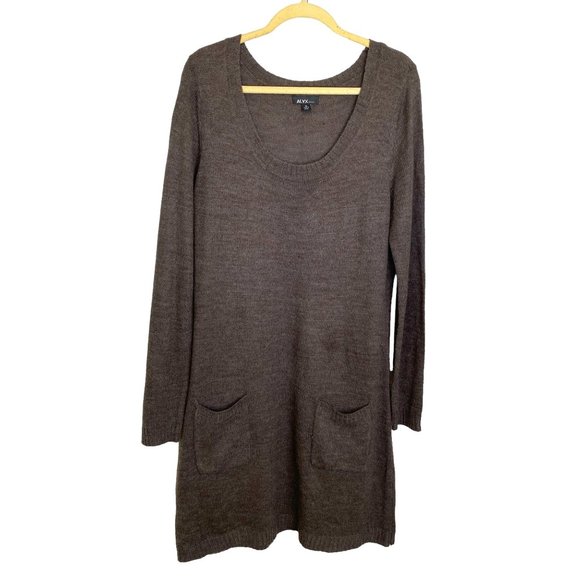 Alyx Womens Grey with Brown Undertones Scoop Neck Sweater Dress Size XL - Picture 1 of 8